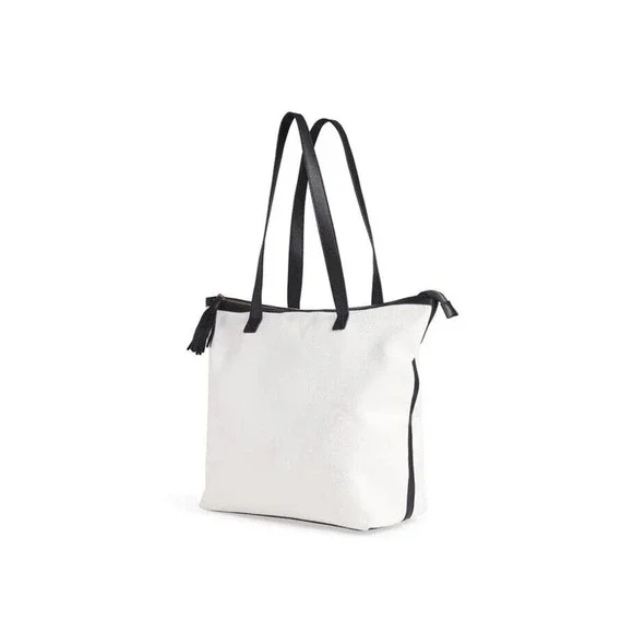 Walter Baker Carly White and Black Canvas Daytripper Bag, New, MSRP $198 - Picture 4 of 8